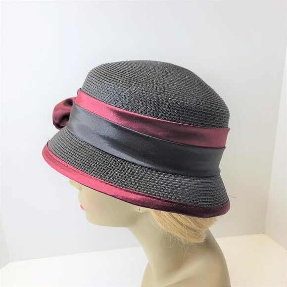 Dress Hat Adjustable in Red and Black with Satin Flower Rosette One Size - Picture 14 of 15